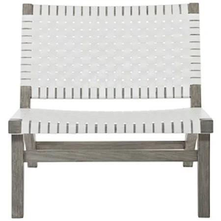 Wood Frame Chair with Woven White Leather